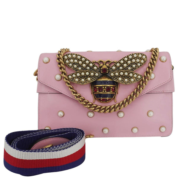 GUCCI Broadway Queen Margaret Pearl Studded Nappa Leather Crossbody Bag Pink
