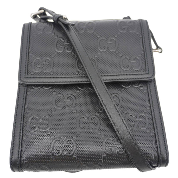 GUCCI GG Embossed Leather Messenger Bag Black 625782