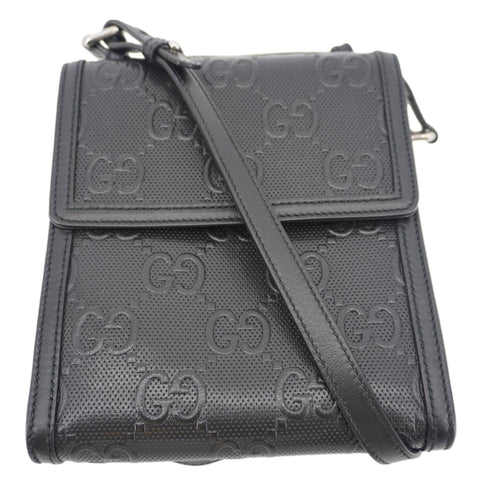 GUCCI GG Embossed Leather Messenger Bag Black 625782