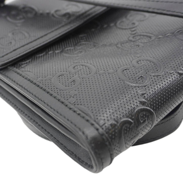 GUCCI GG Embossed Leather Messenger Bag Black 625782