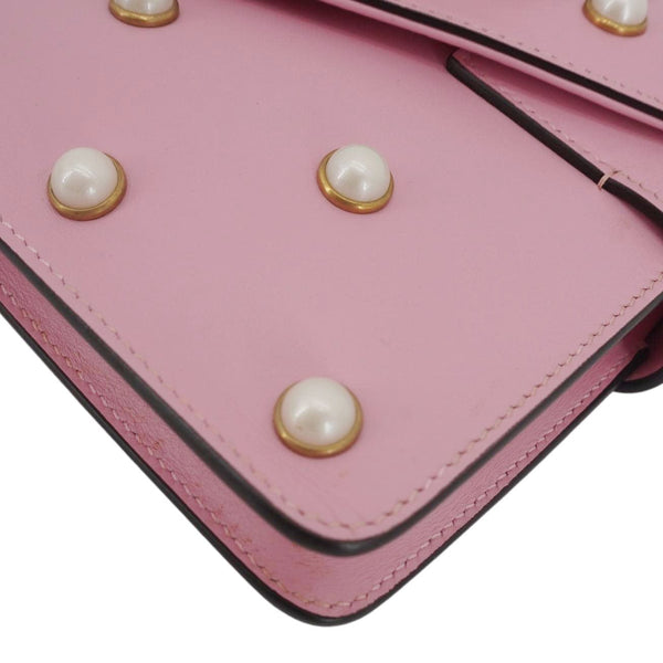GUCCI Broadway Queen Margaret Pearl Studded Nappa Leather Crossbody Bag Pink