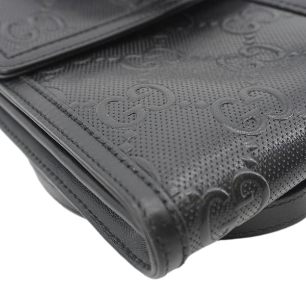 GUCCI GG Embossed Leather Messenger Bag Black 625782