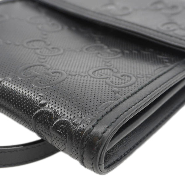 GUCCI GG Embossed Leather Messenger Bag Black 625782