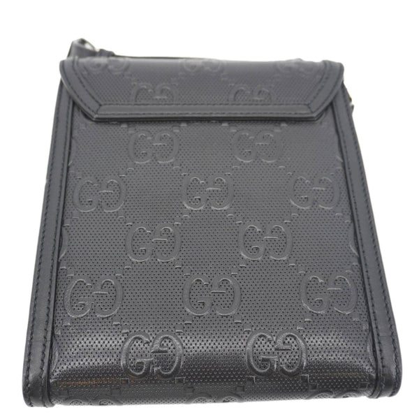 GUCCI GG Embossed Leather Messenger Bag Black 625782
