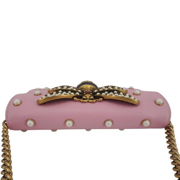 GUCCI Broadway Queen Margaret Pearl Studded Nappa Leather Crossbody Bag Pink