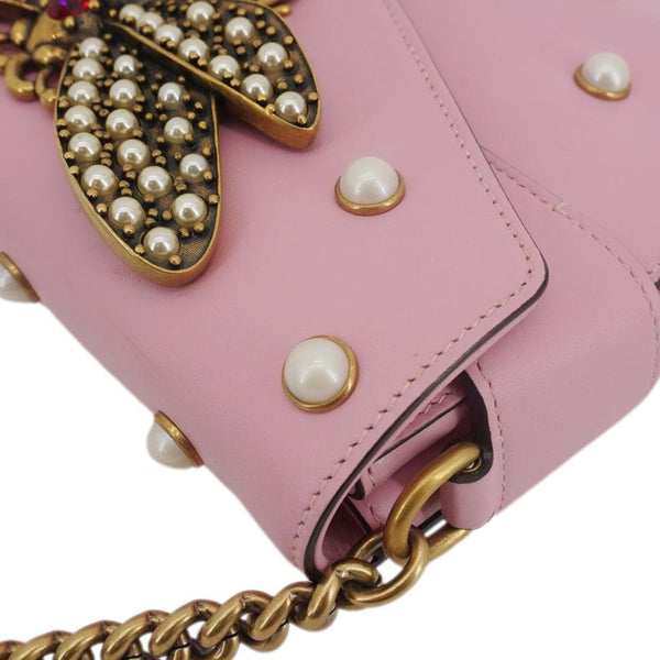 GUCCI Broadway Queen Margaret Pearl Studded Nappa Leather Crossbody Bag Pink