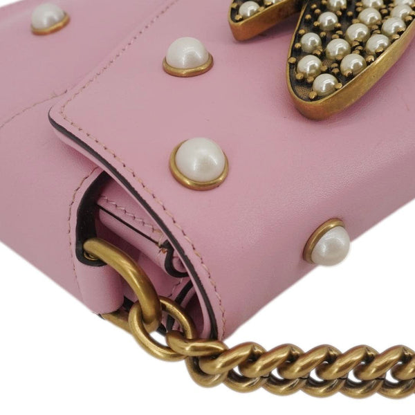 GUCCI Broadway Queen Margaret Pearl Studded Nappa Leather Crossbody Bag Pink