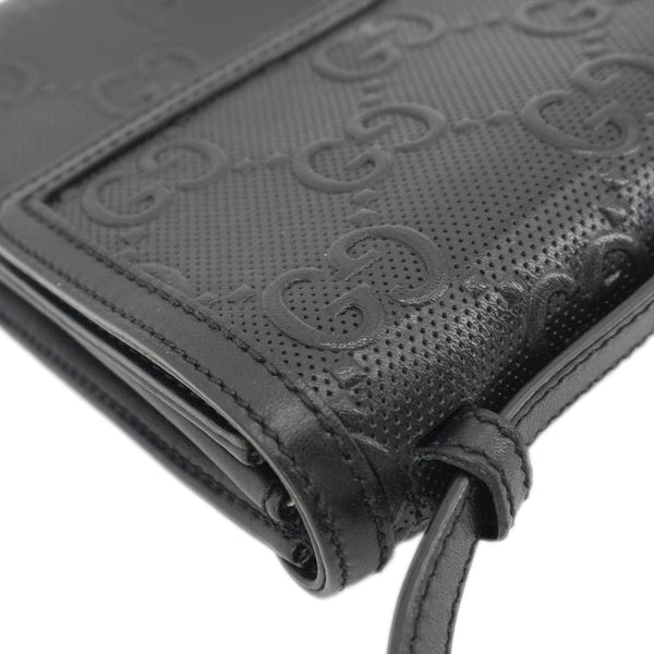 GUCCI GG Embossed Leather Messenger Bag Black 625782