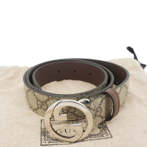 GUCCI Interlocking Buckle GG Supreme Canvas Belt Beige 734771 Size 85/34