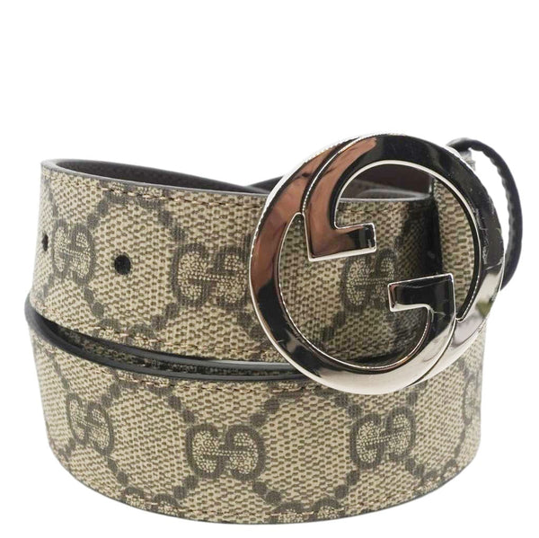 GUCCI Interlocking Buckle GG Supreme Canvas Belt Beige 734771 Size 85/34