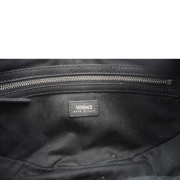 VERSACE Repeat Leather Hobo Shoulder Bag Black