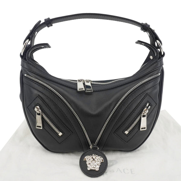 VERSACE Repeat Leather Hobo Shoulder Bag Black