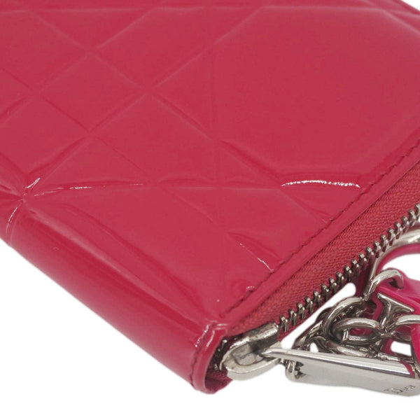 CHRISTIAN DIOR Lady Dior Patent Leather Zippy Wallet Red