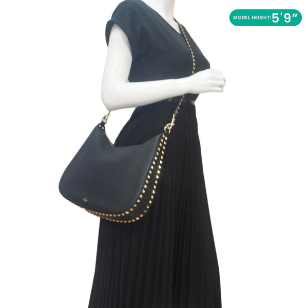 VALENTINO Garavani Rockstud Leather Hobo Bag Black