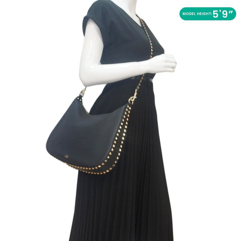 VALENTINO Garavani Rockstud Leather Hobo Bag Black