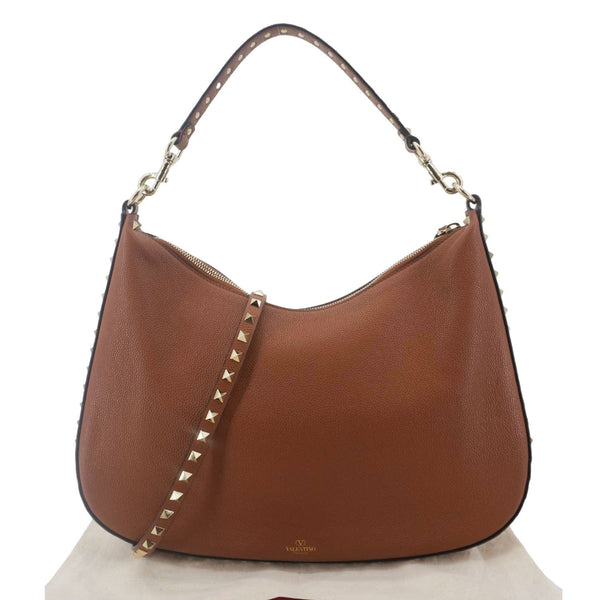 VALENTINO Garavani Rockstud Leather Hobo Bag Brown