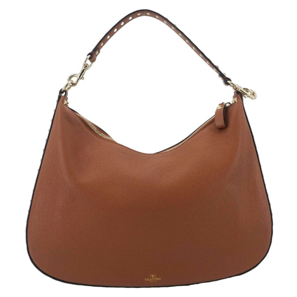 VALENTINO Garavani Rockstud Leather Hobo Bag Brown