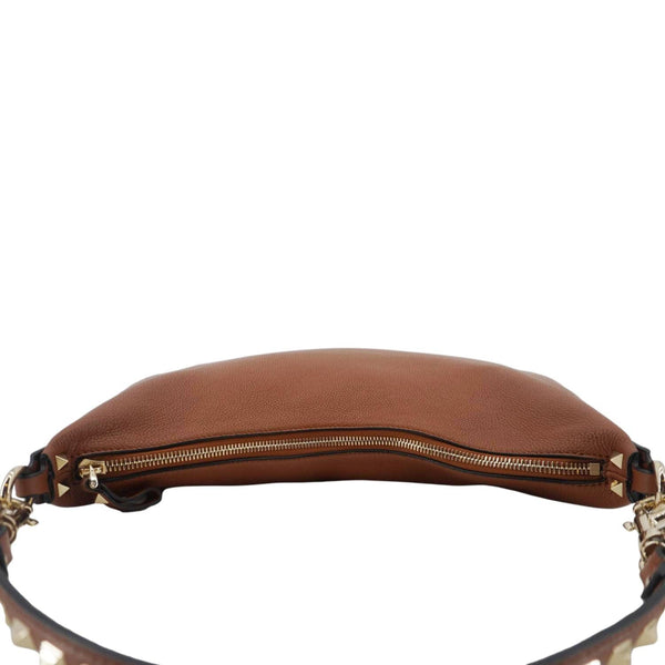 VALENTINO Garavani Rockstud Leather Hobo Bag Brown
