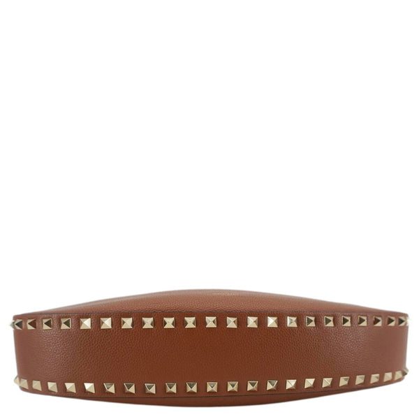VALENTINO Garavani Rockstud Leather Hobo Bag Brown