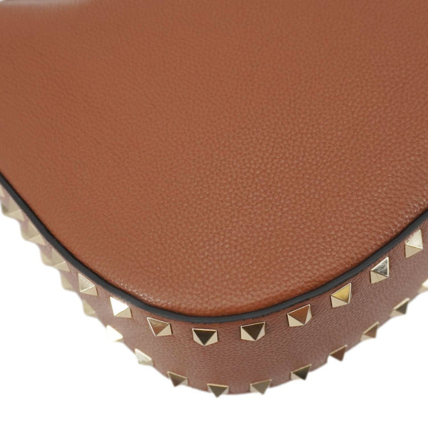 VALENTINO Garavani Rockstud Leather Hobo Bag Brown