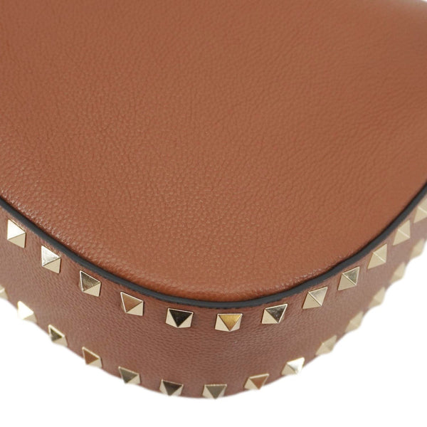 VALENTINO Garavani Rockstud Leather Hobo Bag Brown