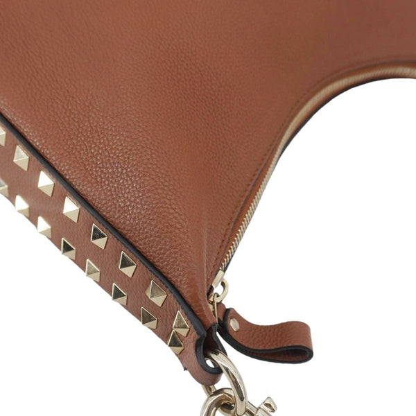 VALENTINO Garavani Rockstud Leather Hobo Bag Brown