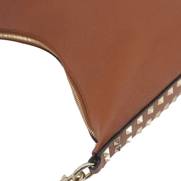 VALENTINO Garavani Rockstud Leather Hobo Bag Brown