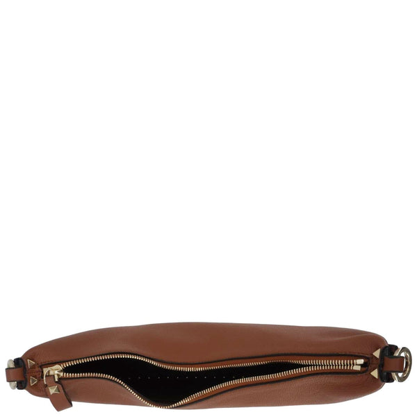 VALENTINO Garavani Rockstud Leather Hobo Bag Brown