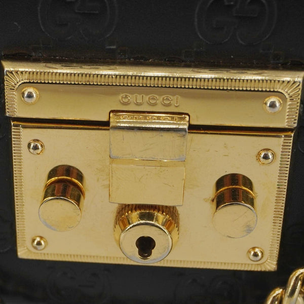 GUCCI Padlock Medium Leather Chain Shoulder Bag Black 409486