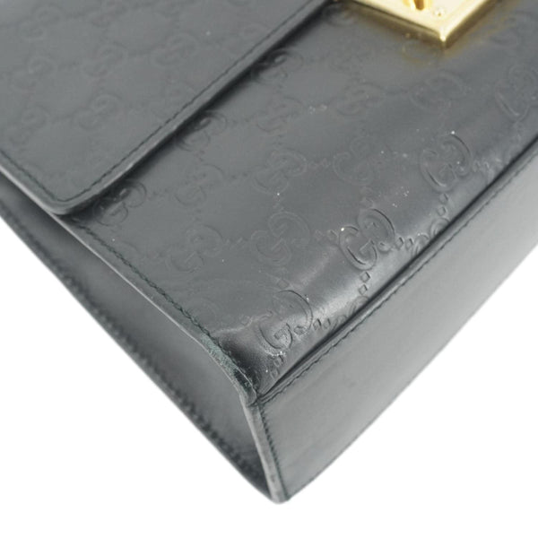 GUCCI Padlock Medium Leather Chain Shoulder Bag Black 409486