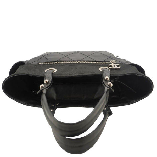 CHANEL Paris Biarritz Quilted Coated Canvas Grand Shopping Tote Bag Black