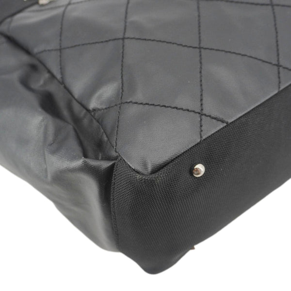 CHANEL Paris Biarritz Quilted Coated Canvas Grand Shopping Tote Bag Black