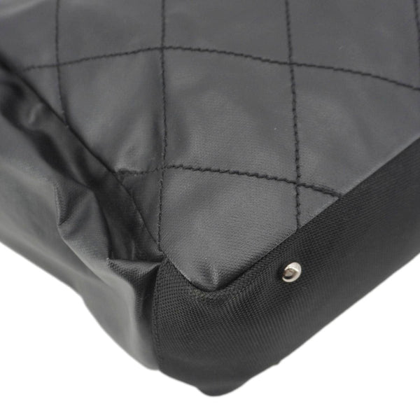 CHANEL Paris Biarritz Quilted Coated Canvas Grand Shopping Tote Bag Black
