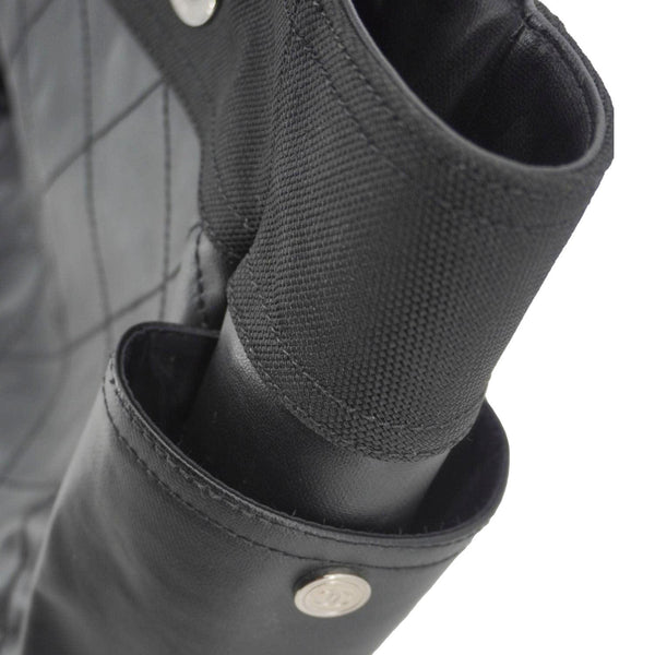 CHANEL Paris Biarritz Quilted Coated Canvas Grand Shopping Tote Bag Black