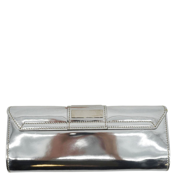 GUCCI Mirror Metallic Patent Leather Clutch Silver