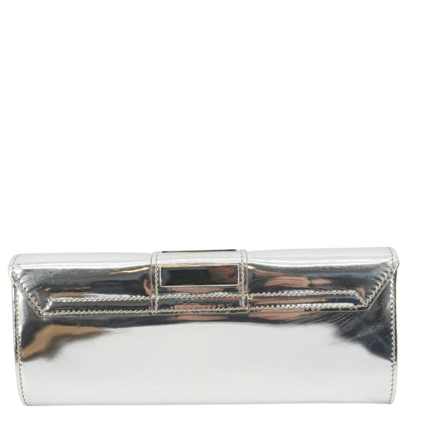 GUCCI Mirror Metallic Patent Leather Clutch Silver