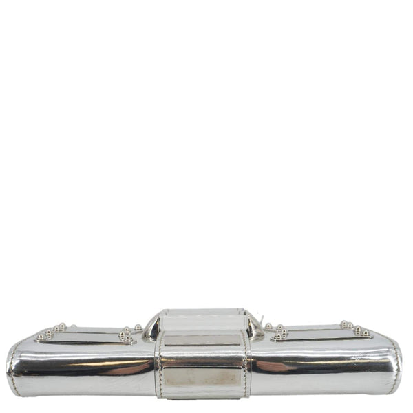 GUCCI Mirror Metallic Patent Leather Clutch Silver