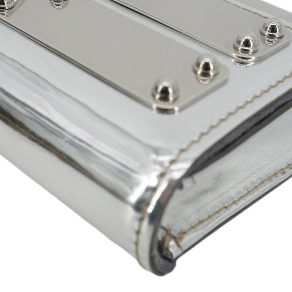 GUCCI Mirror Metallic Patent Leather Clutch Silver