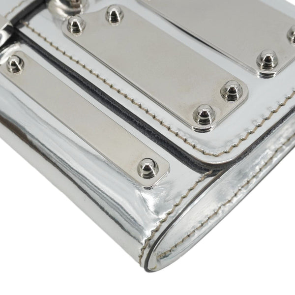 GUCCI Mirror Metallic Patent Leather Clutch Silver