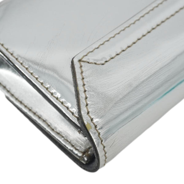 GUCCI Mirror Metallic Patent Leather Clutch Silver