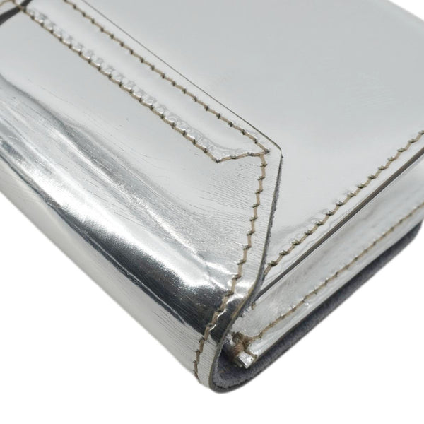 GUCCI Mirror Metallic Patent Leather Clutch Silver