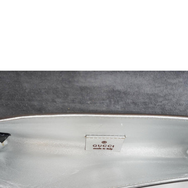 GUCCI Mirror Metallic Patent Leather Clutch Silver