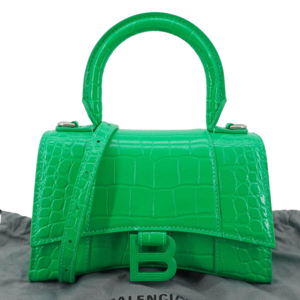 BALENCIAGA Hourglass Leather Tote Crossbody Bag Green