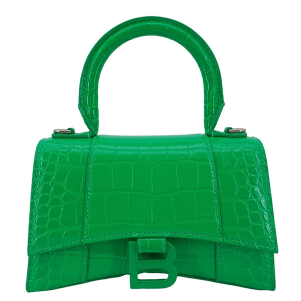 BALENCIAGA Hourglass Leather Tote Crossbody Bag Green