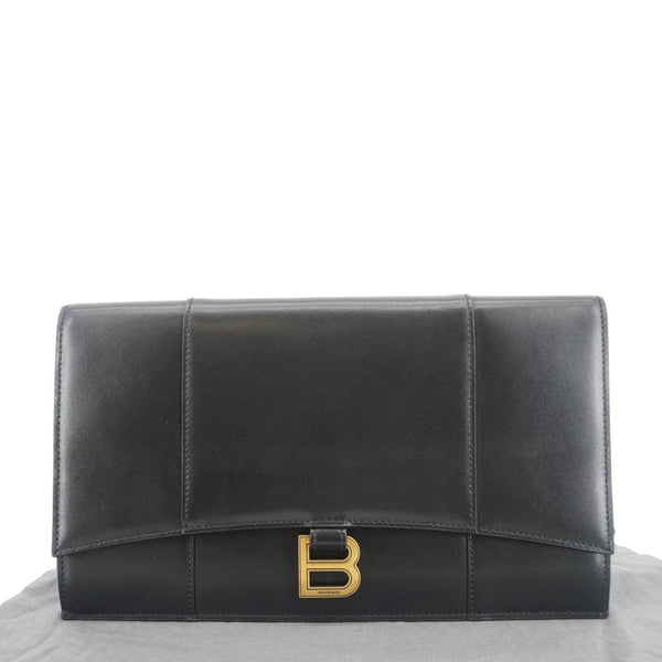 BALENCIAGA Hourglass flat Calfskin Leather Pouch Black