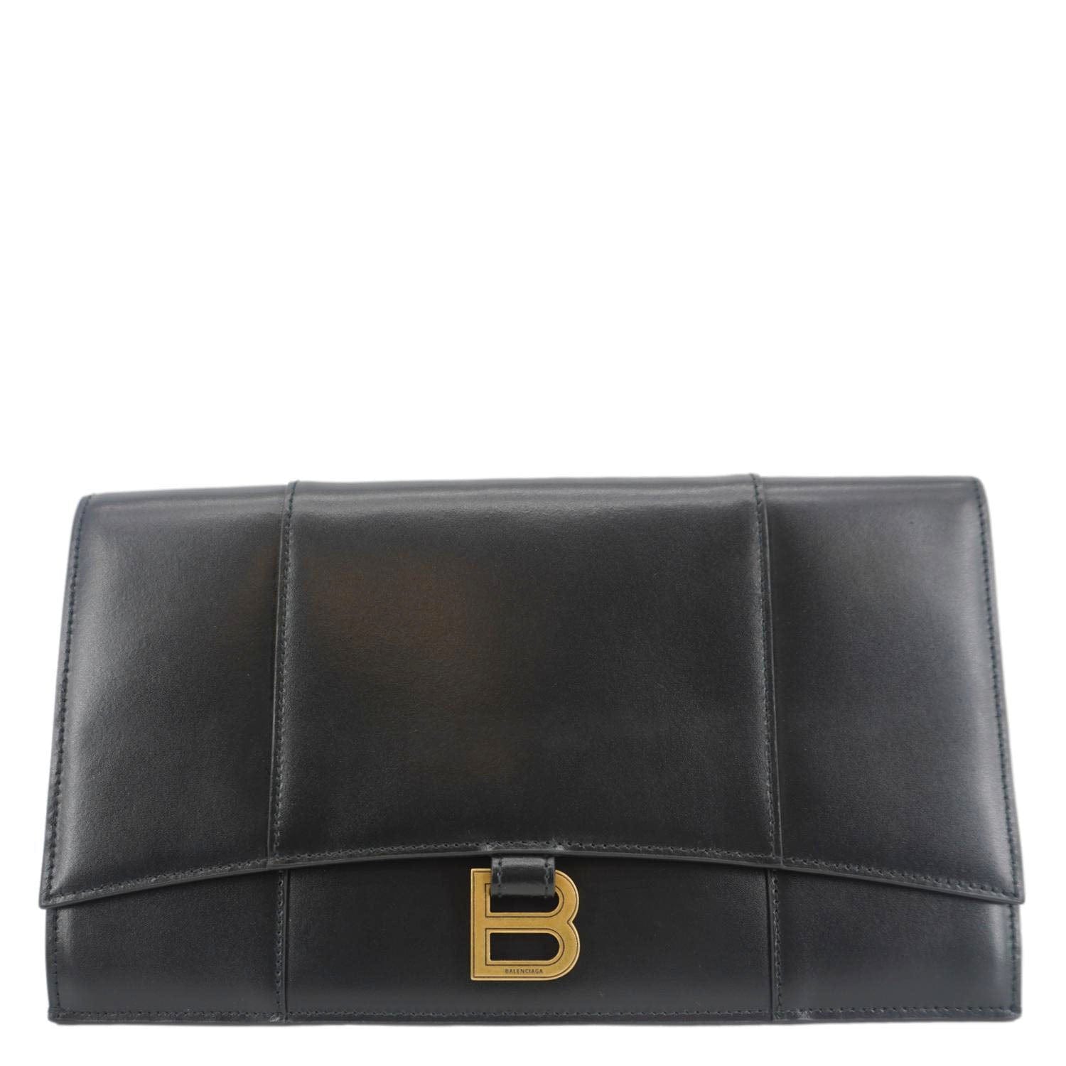BALENCIAGA Hourglass flat Calfskin Leather Pouch Black