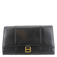 BALENCIAGA Hourglass flat Calfskin Leather Pouch Black