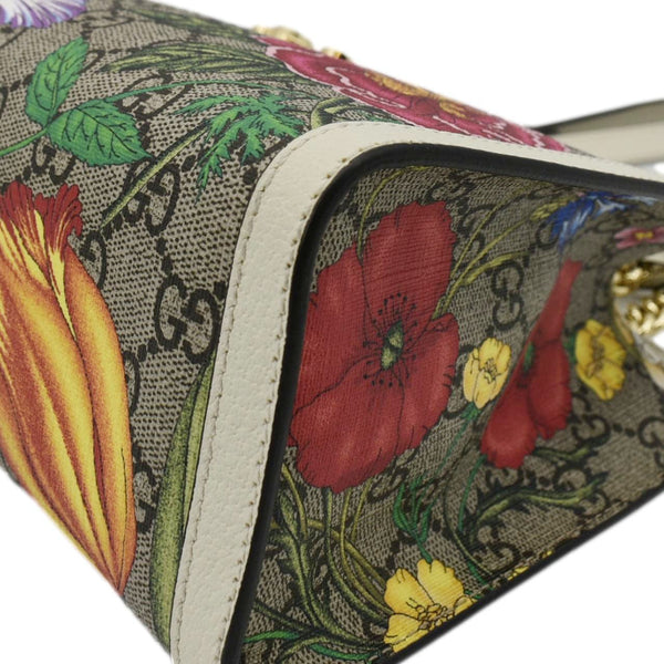 GUCCI Padlock Flora Small GG Supreme Canvas Shoulder Bag Beige 498156
