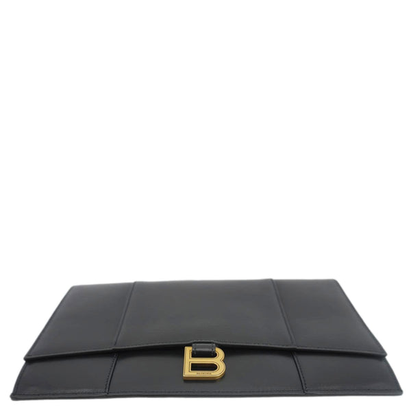 BALENCIAGA Hourglass flat Calfskin Leather Pouch Black