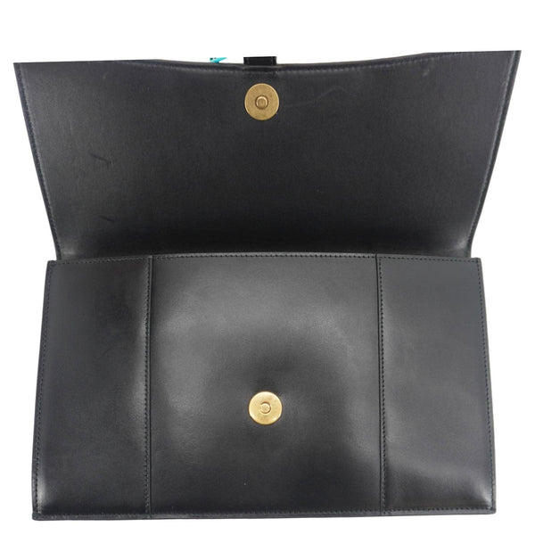 BALENCIAGA Hourglass flat Calfskin Leather Pouch Black